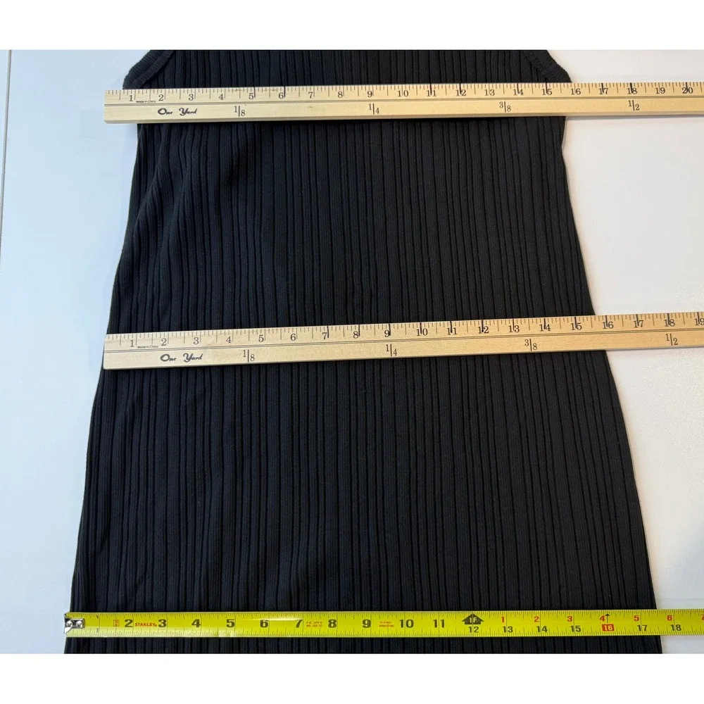 Free People Beach Maxi Dress Womens XL Black Ribbed Cutout Racerback Slit